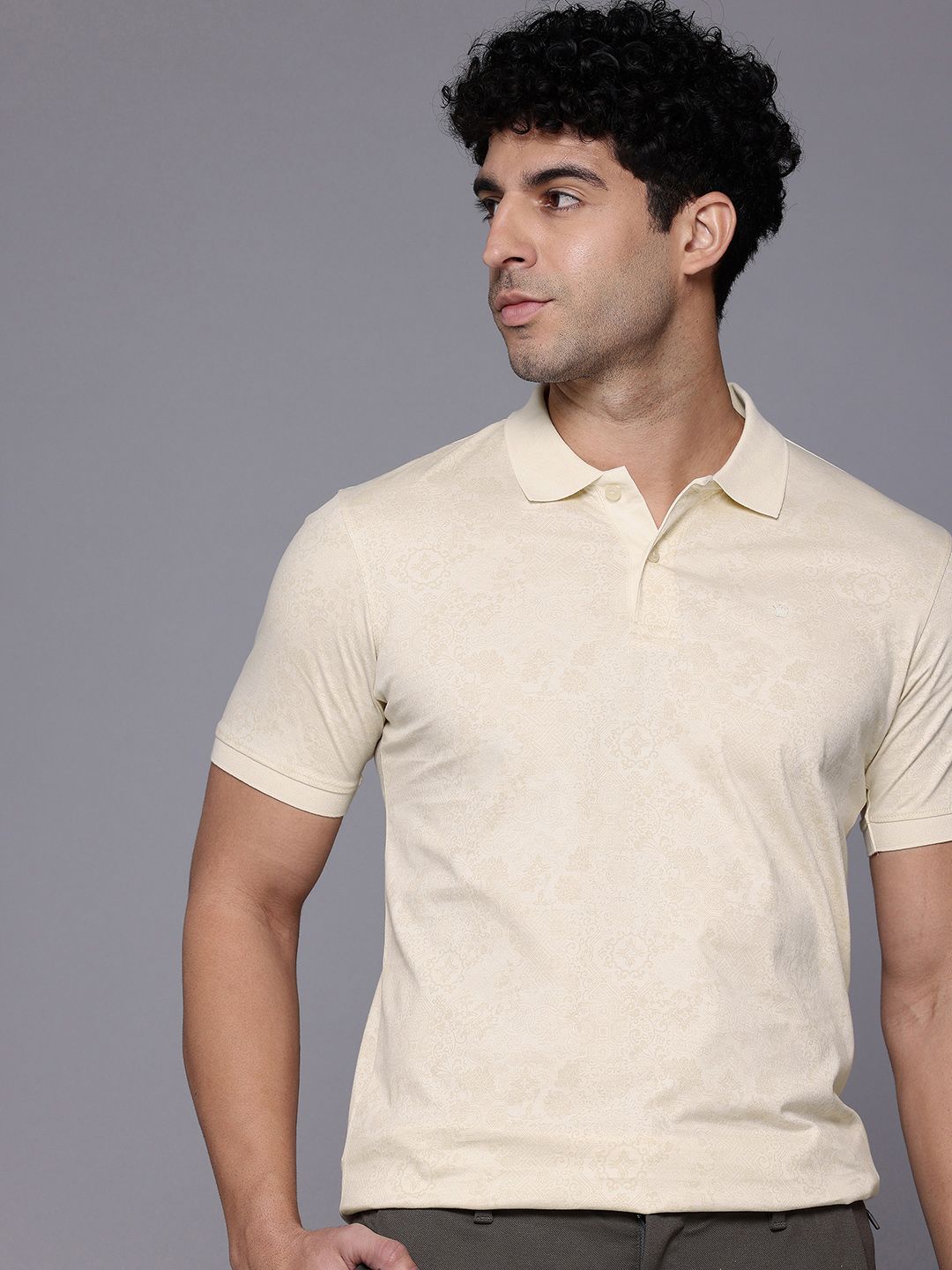 Men Printed T-shirt Louis Philippe Men Printed Polo Collar Ethnic Pure Cotton T-shirt