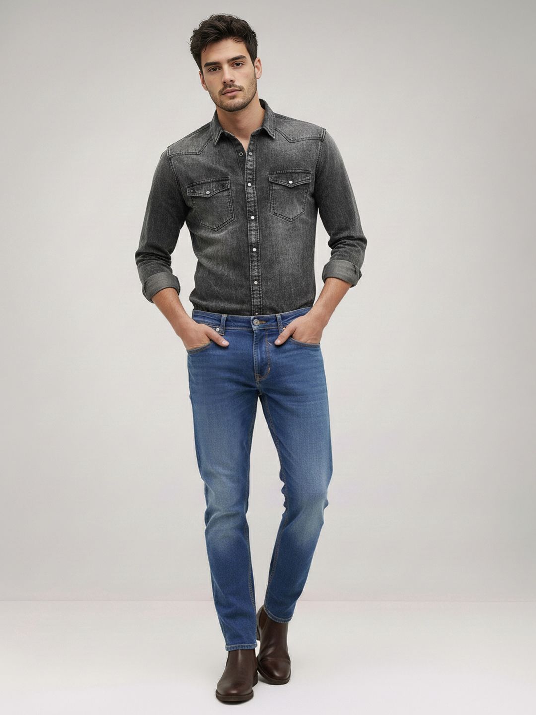 The Roadster Life Co. Men Slim Fit Mid-Rise Heavy Fade Stretchable Jeans With Bag