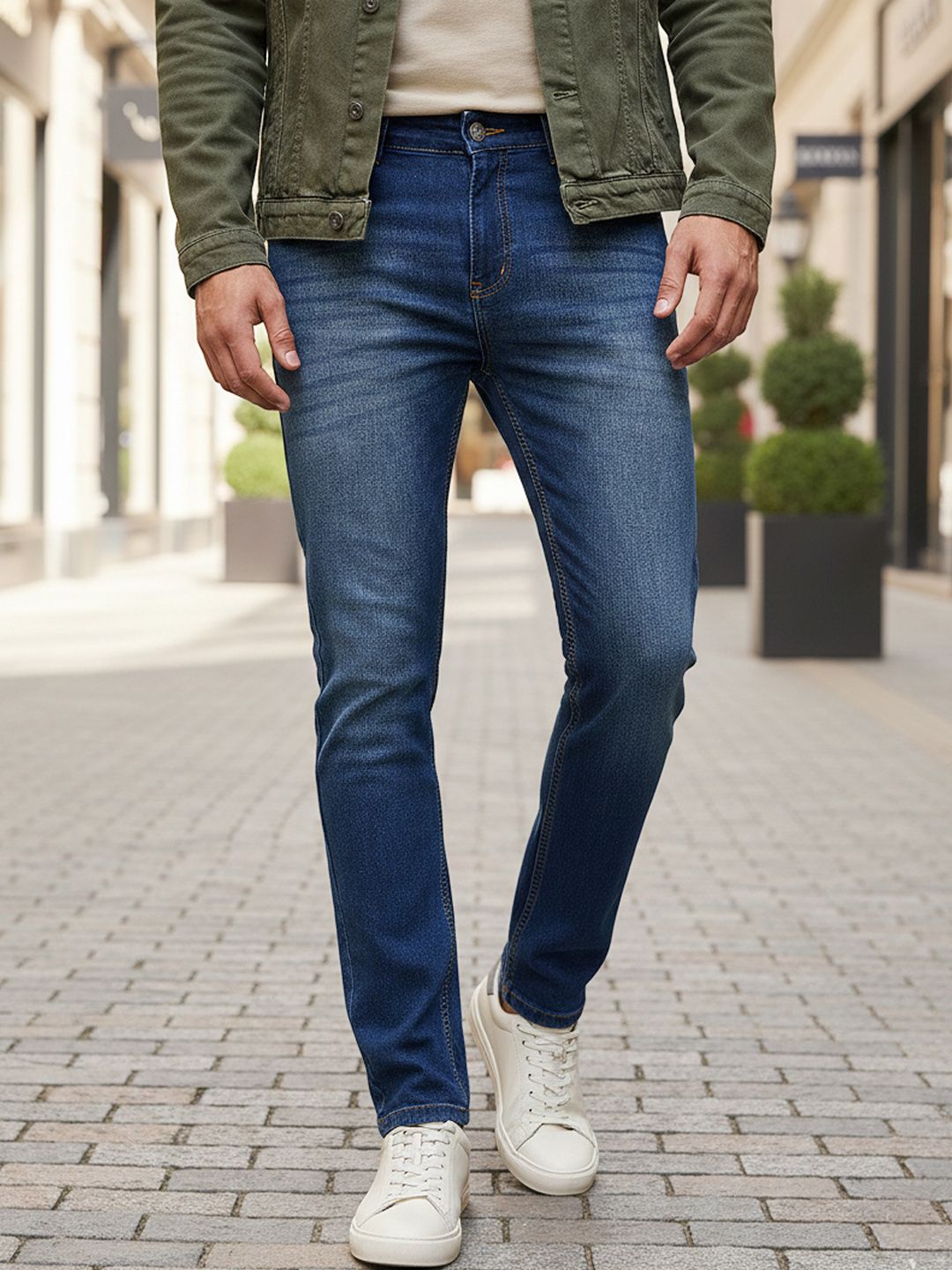 Urbano Fashion Men Slim Fit Low Distress Light Fade Stretchable Cotton Jeans
