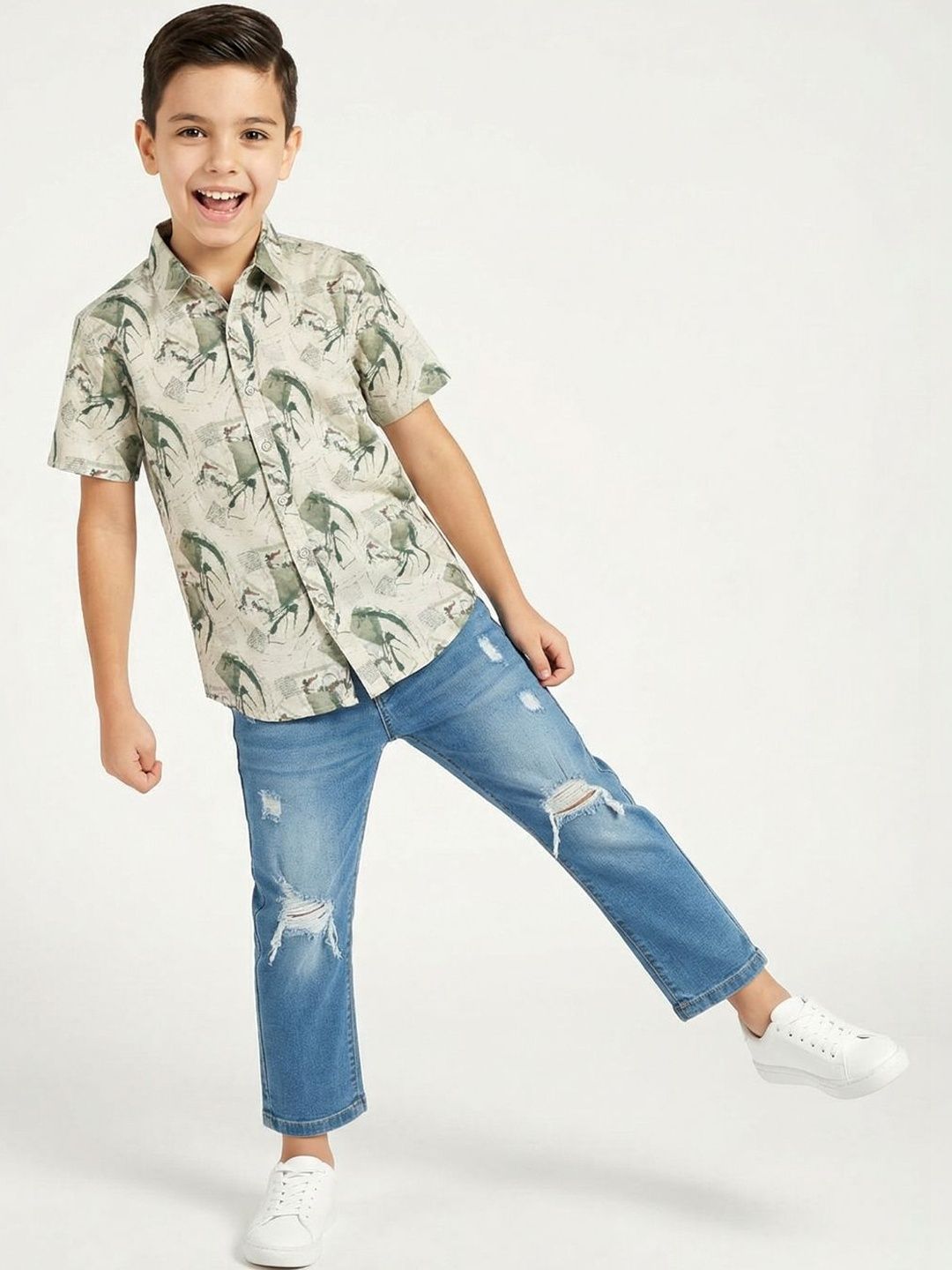 Monte Carlo Standard Boys Abstract Printed Slim Fit Casual Shirt