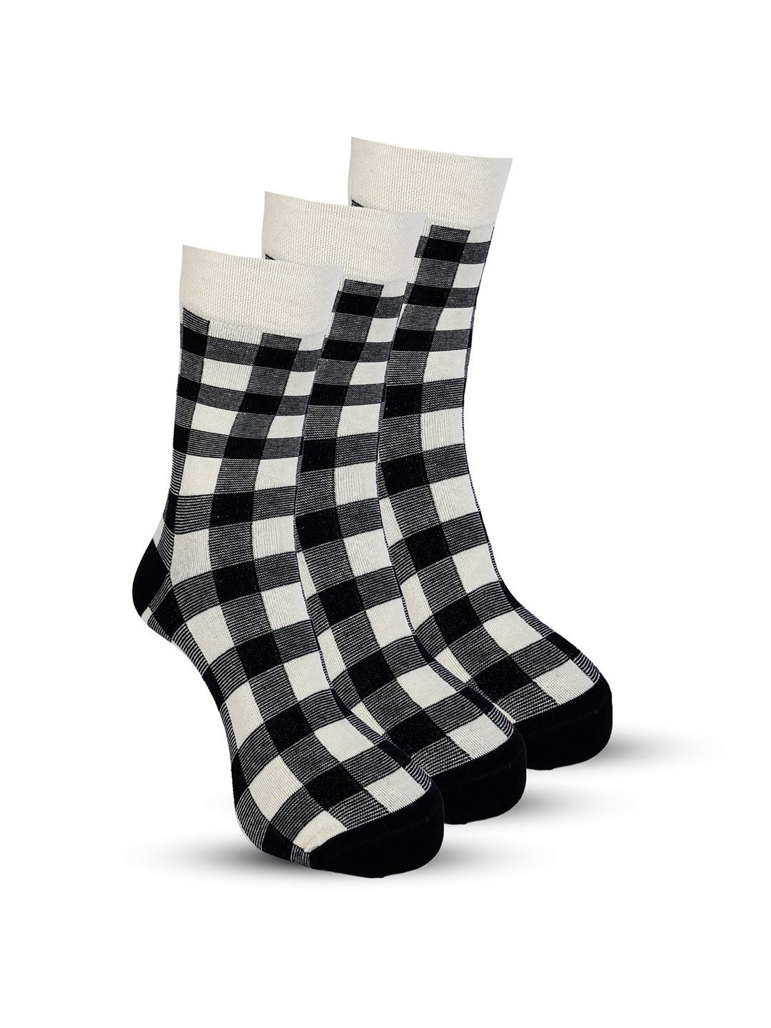 RYSN Men Pack of 3 Cotton Checked Calf Length Socks