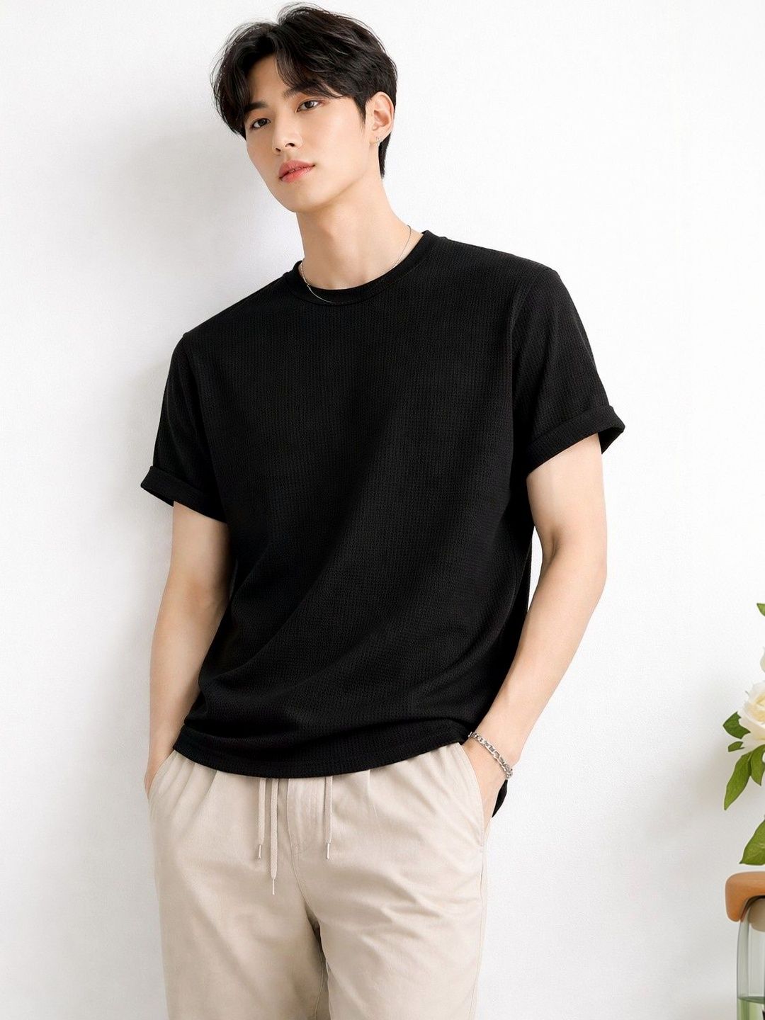 London Hills Self Design Round Neck T-shirt