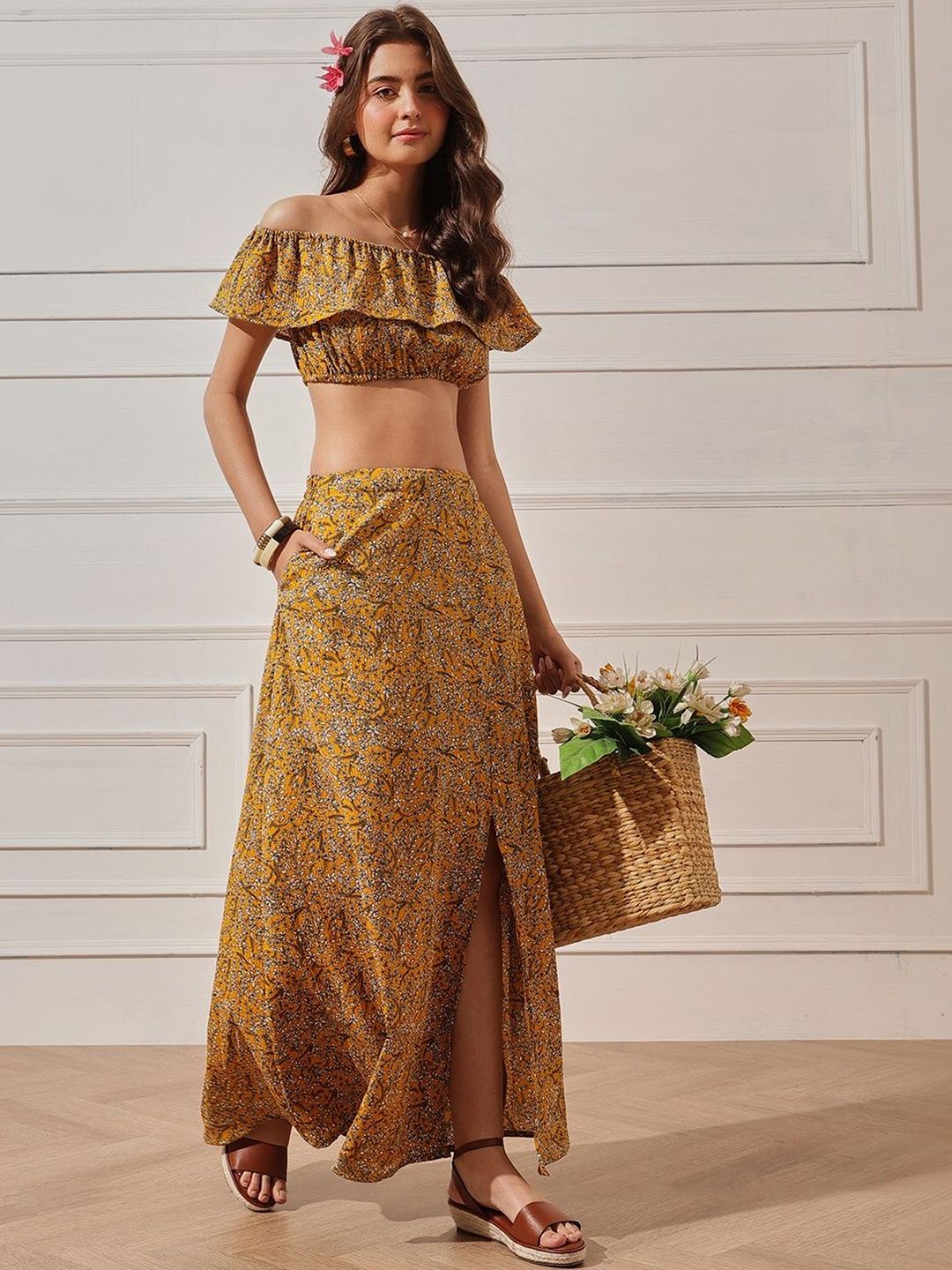 STREET 9 Bohemian Cotton Printed Top with Skirt