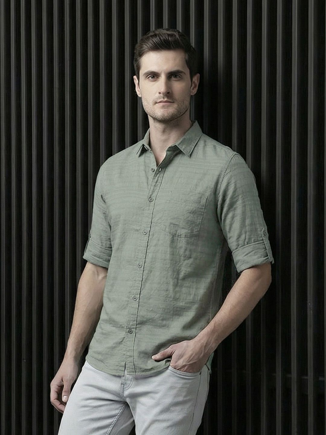 Roadster Men Olive Green Cotton Casual Shirt
