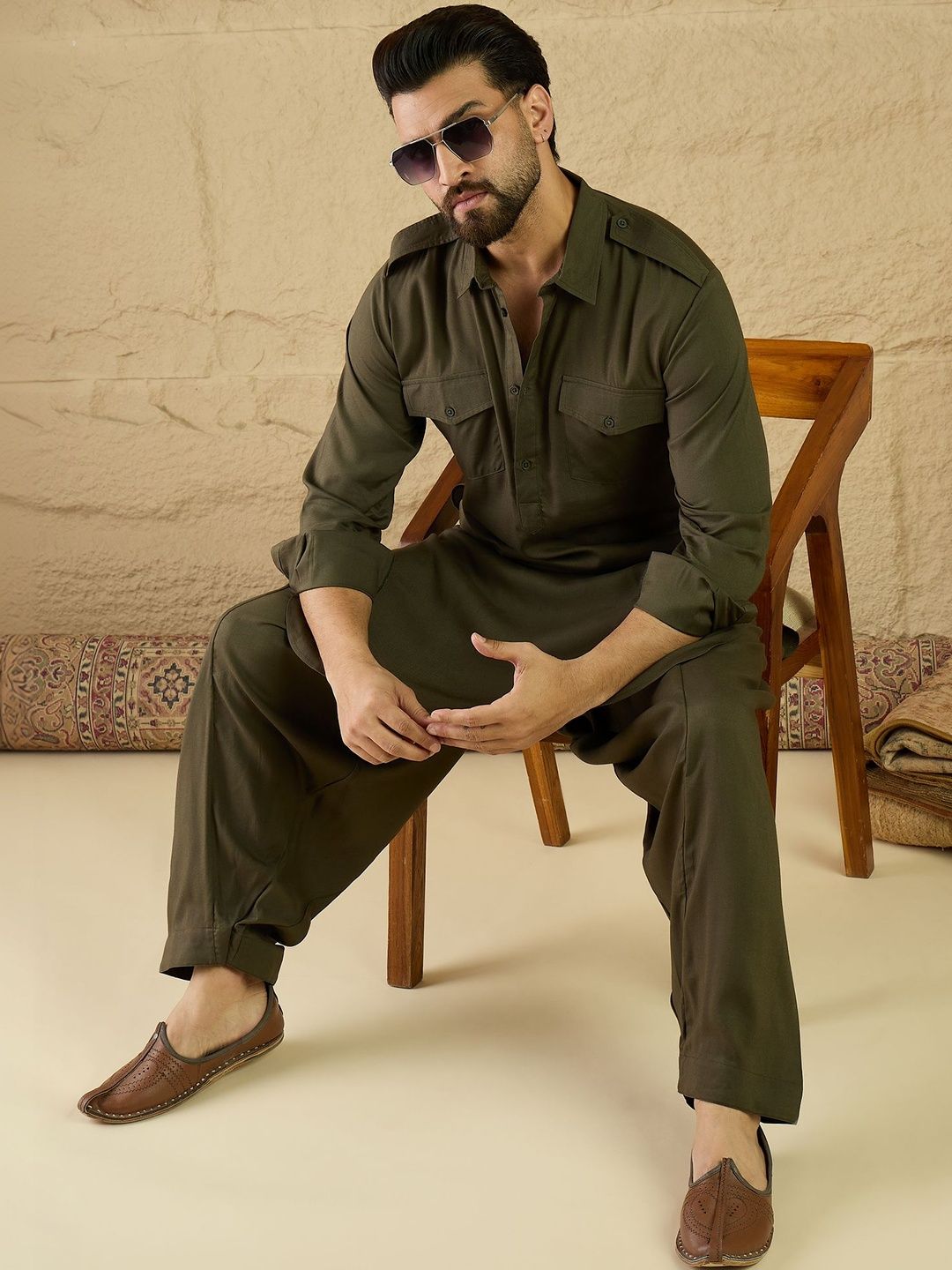 House of Pataudi House of Pataudi Shirt Collar Aesthetic Pathani Kurta & Salwar