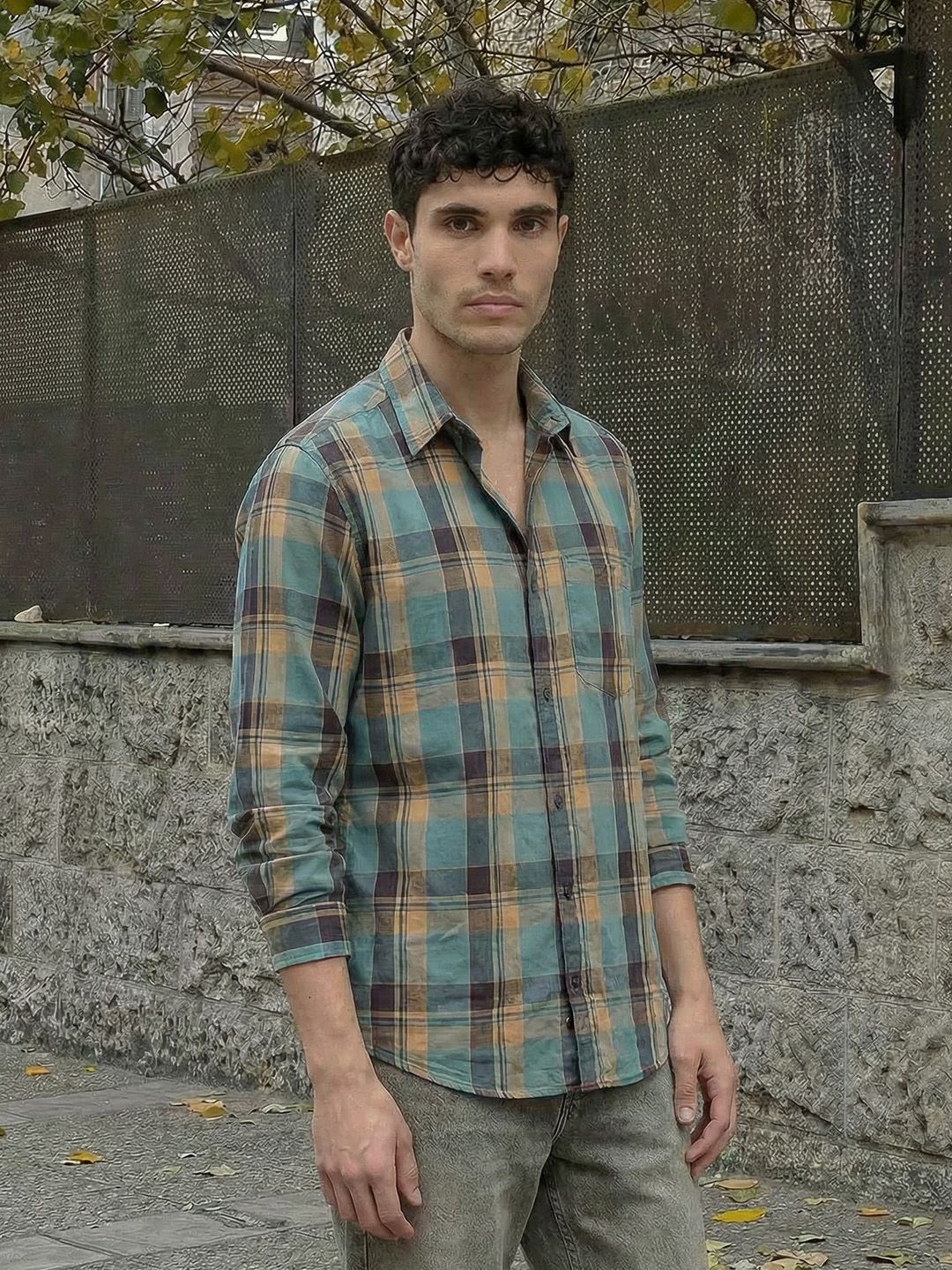 The Roadster Life Co. Tartan Checks Pure Cotton Drop-Sleeves Relaxed Fit Shirt