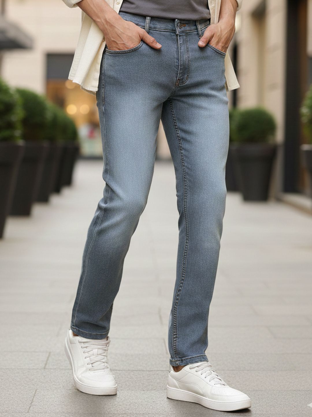 Urbano Fashion Men Grey Slim Fit Light Fade Stretchable Jeans