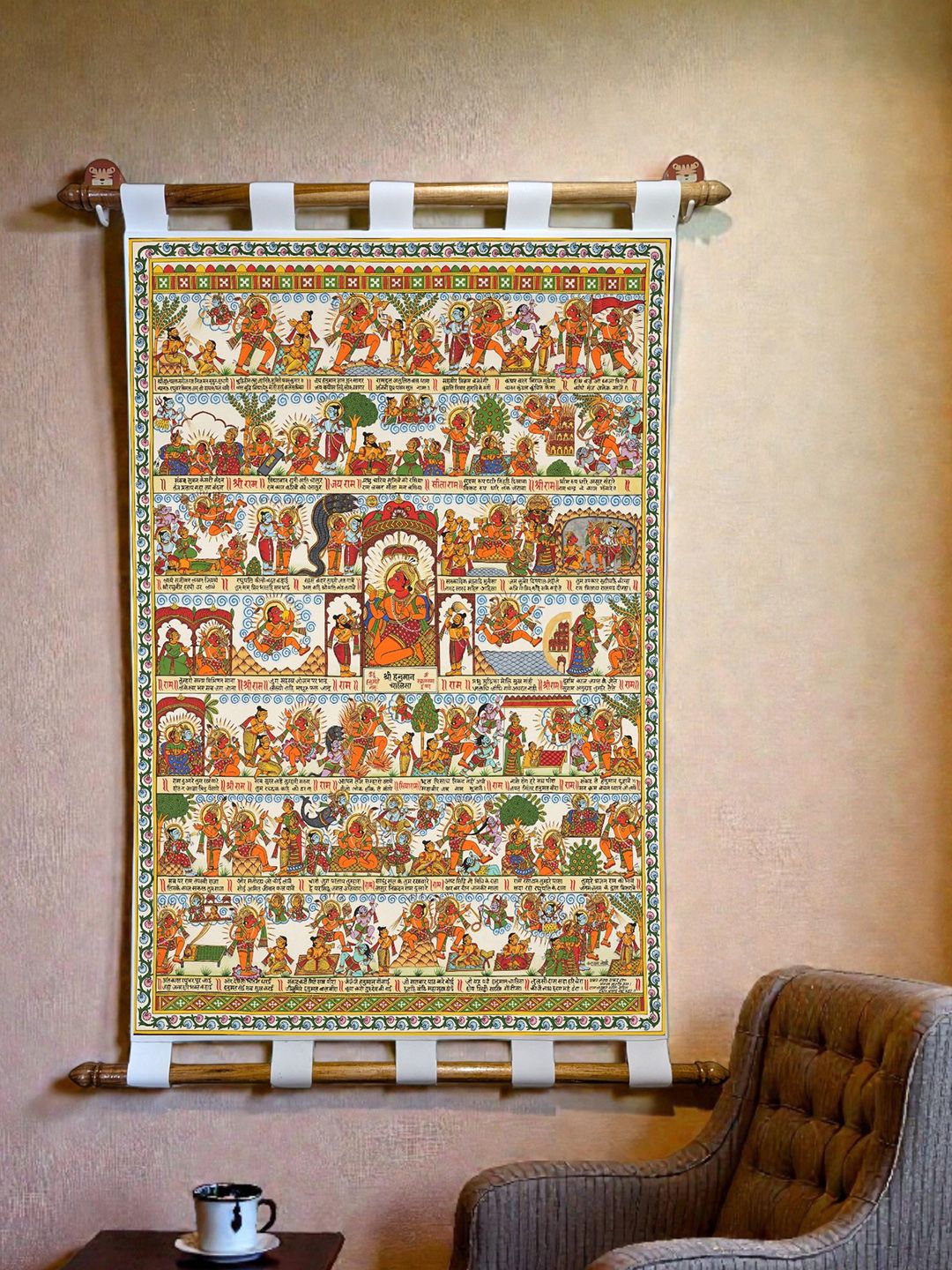 Tushaco Handicrafts Hanuman Chalisa scroll Canvas Wall painting