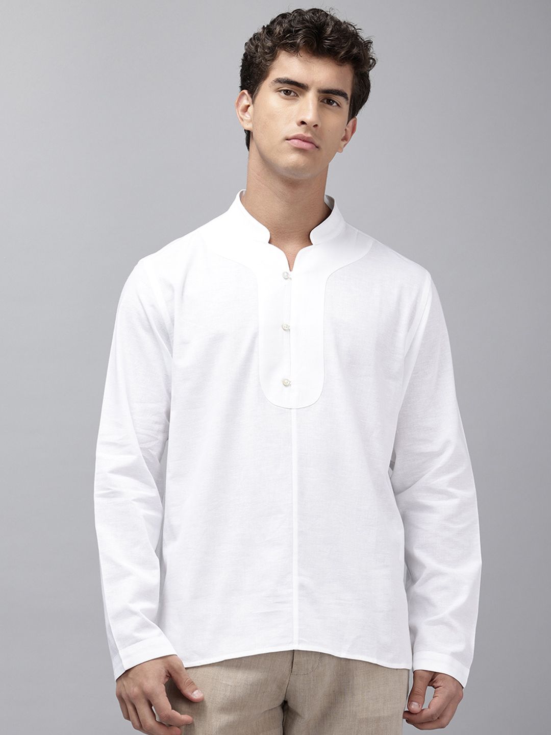 NAVNIV Cotton-Linen Mandarin Collar Straight Kurta