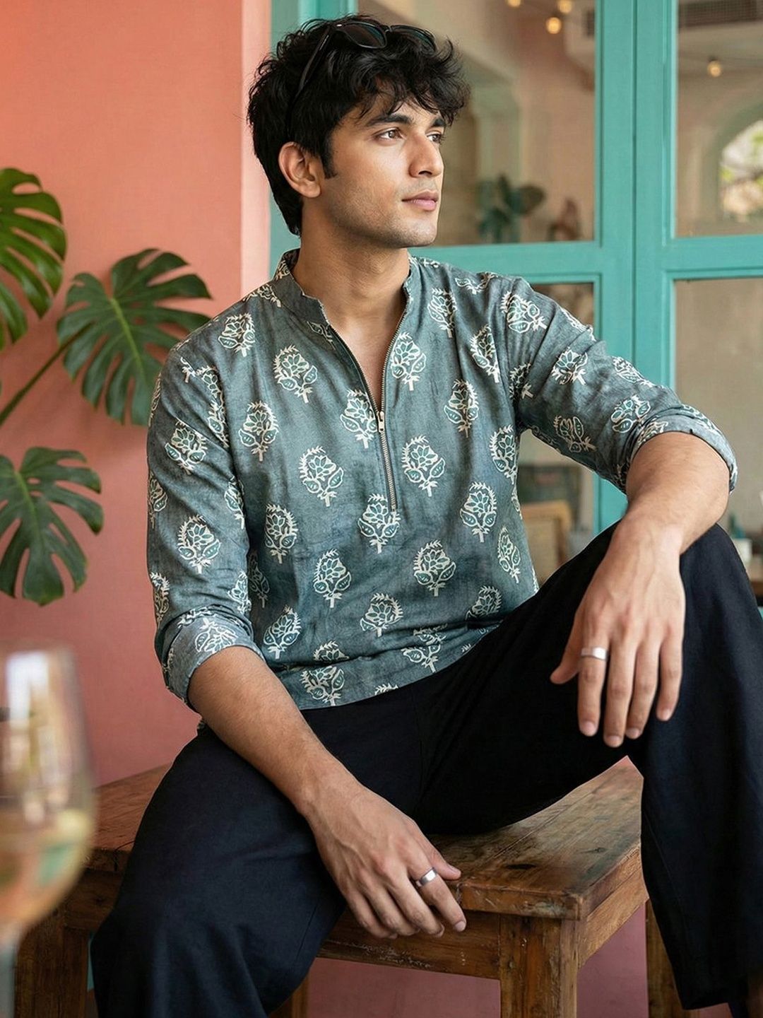 CHHAAP Block Polyester Floral Straight Above Knee Kurta
