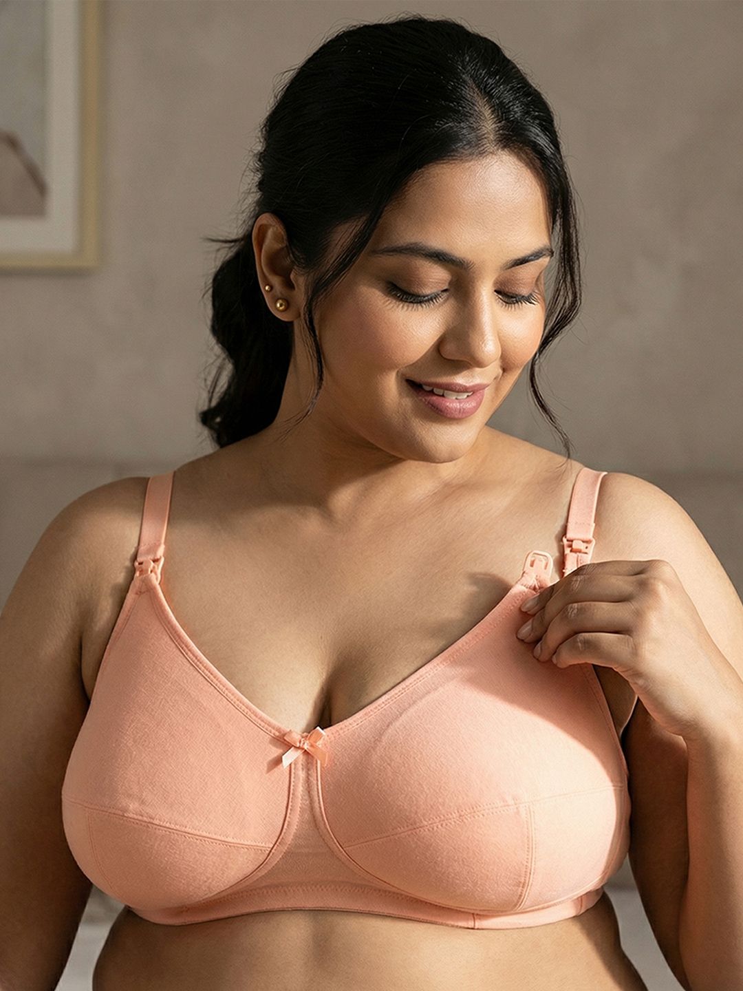 Zivame Peach-Coloured Solid Non-Wired Non Padded Maternity Bra