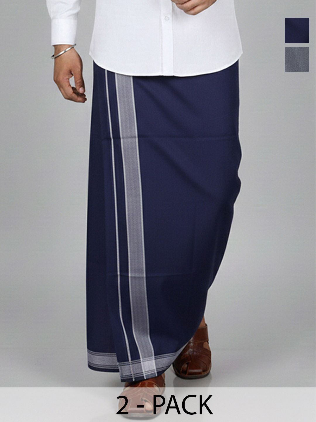 TUNI MANI Pack of 2 Cotton Kerala Style Dhoti 2.0m