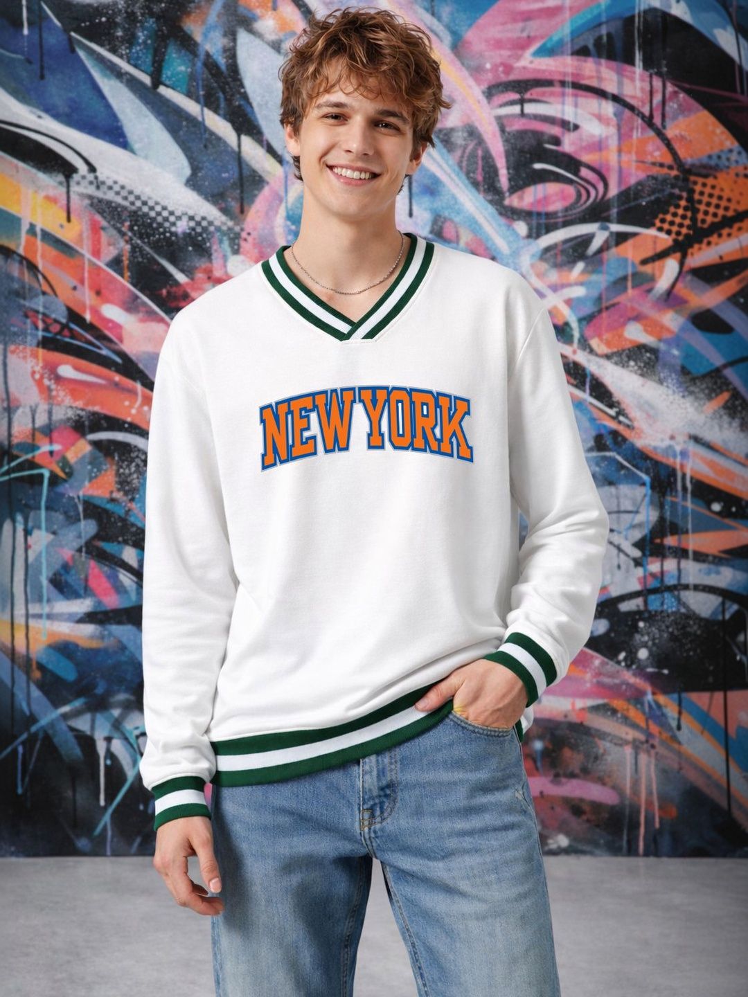 Mast & Harbour Men Typography Printed V-Neck T-shirt