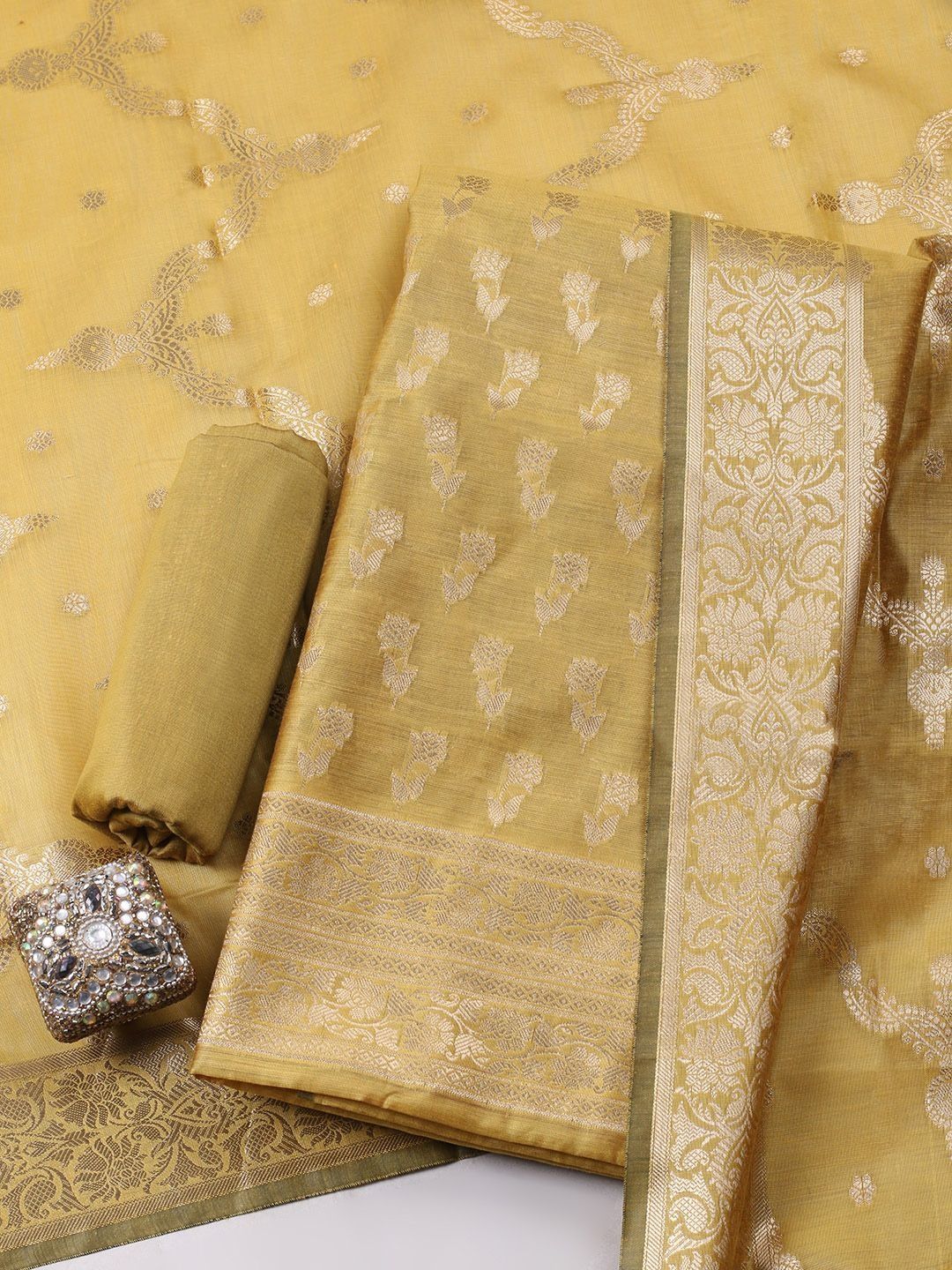 Meena Bazaar Art Silk Unstitched Dress Material