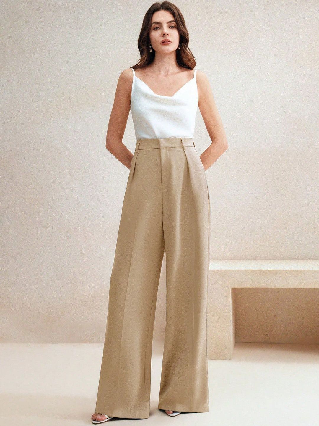 Kotty Women Straight Fit High-Rise Easy Wash Pleated Trousers