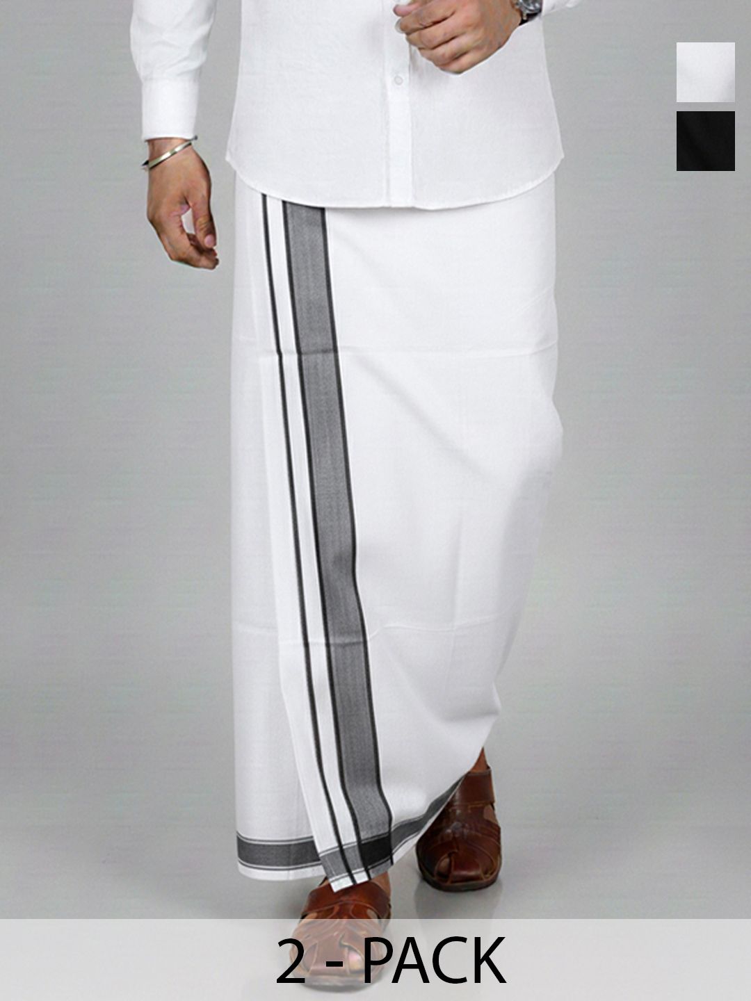 TUNI MANI Pack of 2 Cotton Kerala Style Dhoti 2.0m