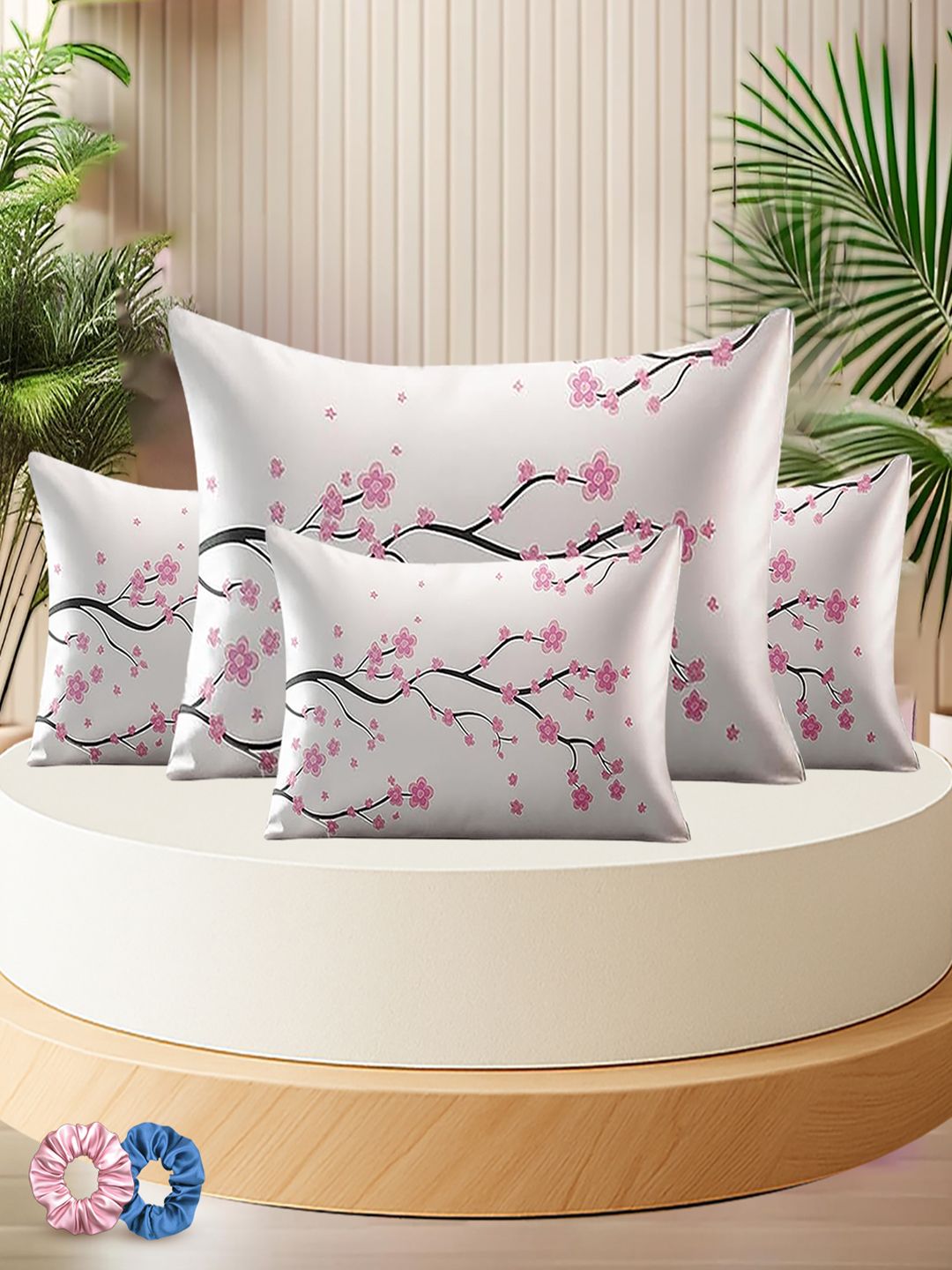 Sittella Sittella White Pack of 4 Abstract Printed Satin Linen Rectangle Pillow Covers