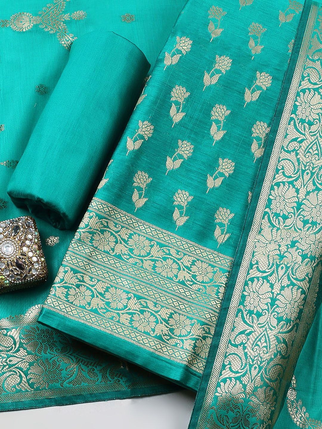 Meena Bazaar Art Silk Unstitched Dress Material