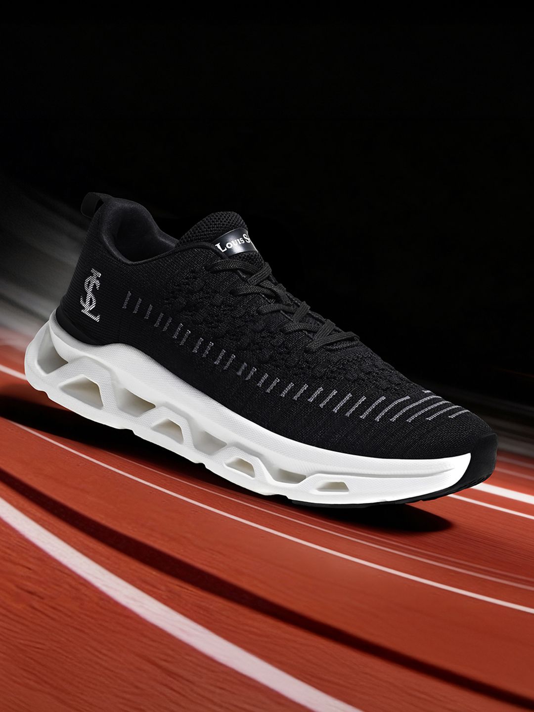 LOUIS STITCH Men's Thunder Black Lightweight Knitted Athleisure Sport Shoes
