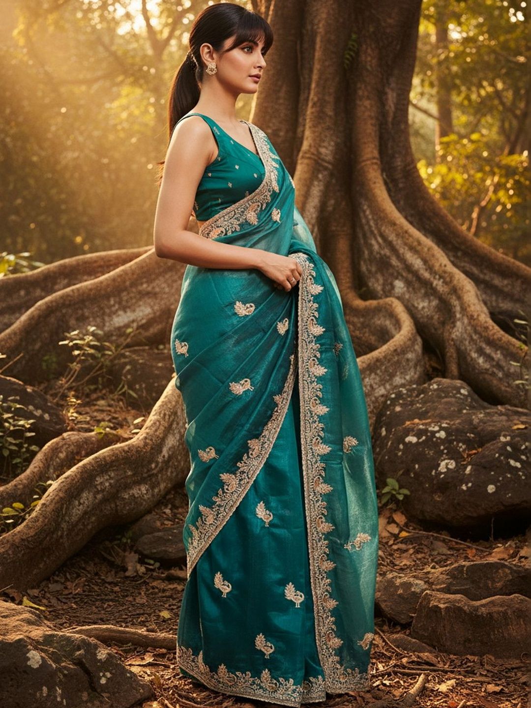 FABLAND Kalamkari Zari Tissue Saree