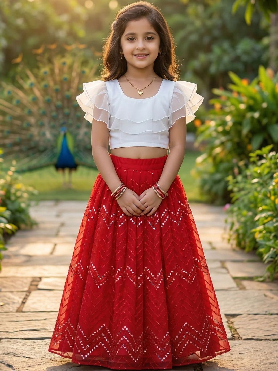 KALINI Girls Embellished Sequinned Ready to Wear Lehenga & Top