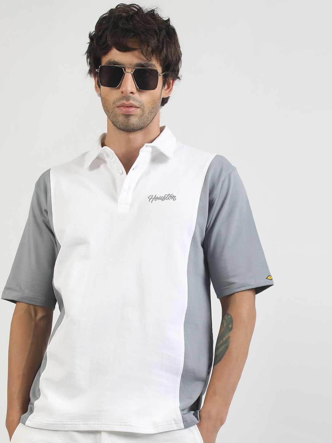 Maniac Men Brand Logo Colourblocked Polo Collar T-shirt
