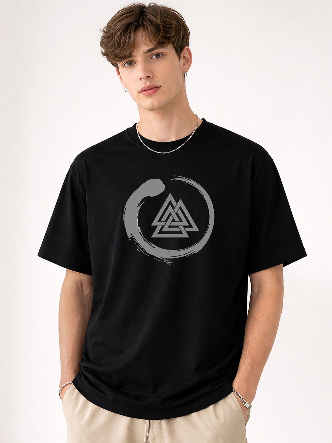 Mast & Harbour Graphic Printed Round Neck Cotton Drop-Shoulder Sleeves Relaxed Fit T-Shirt