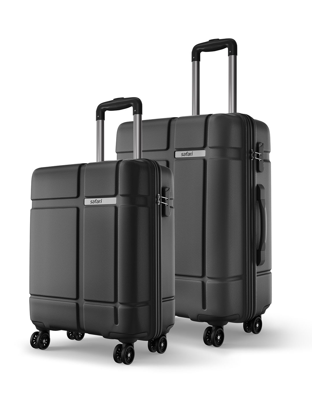 Safari Route Black Set of 2 Polycarbonate Hard Sided Trolley Bag Suitcase