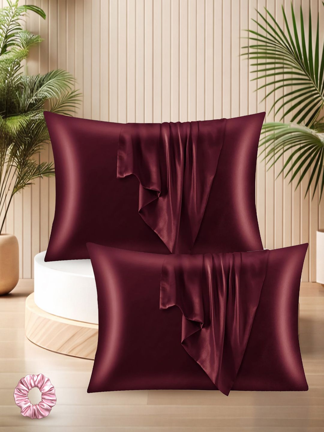 Sittella Sittella Pack of 2 Maroon Pure Silk Rectangle Pillow Covers