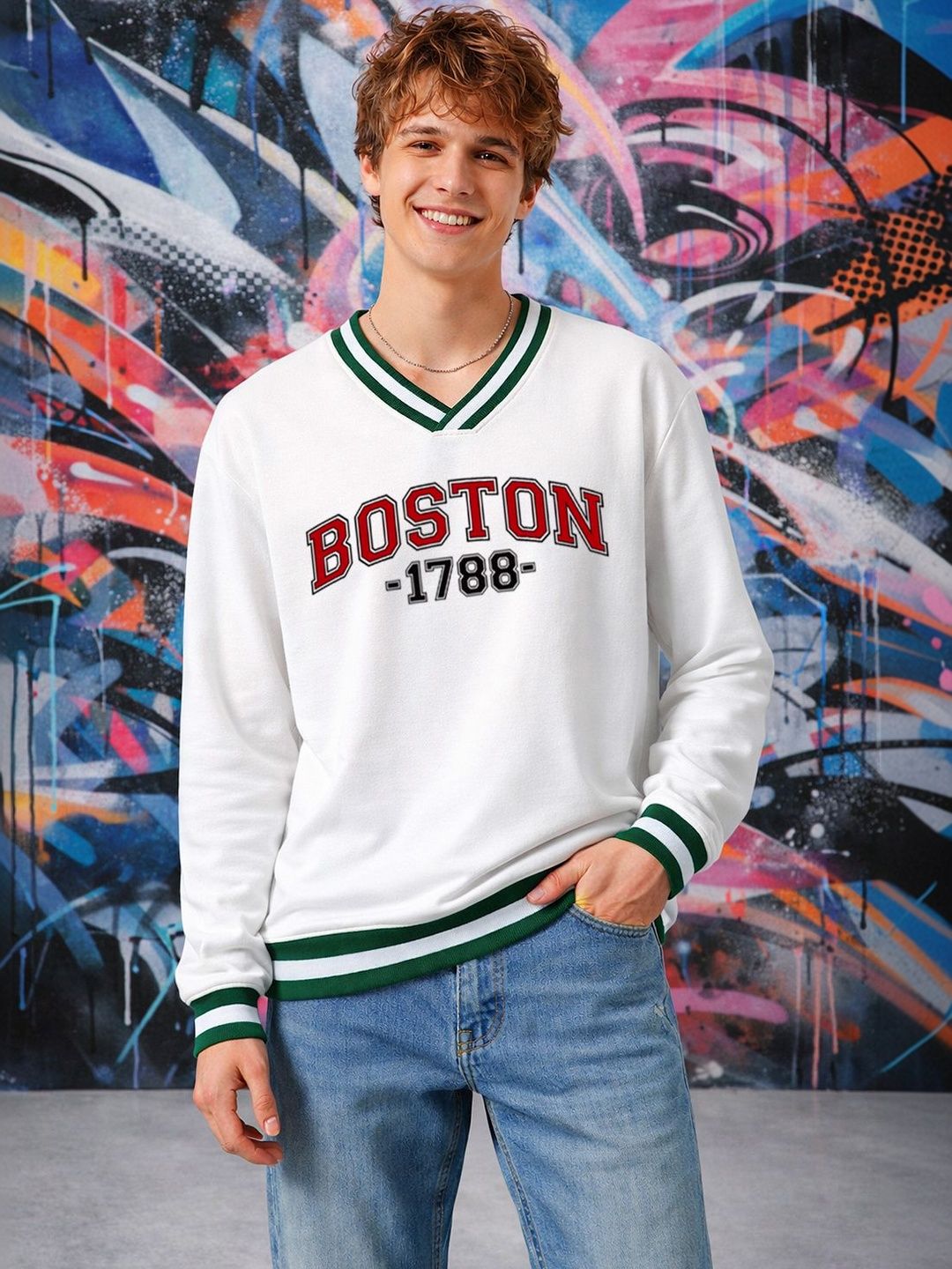Mast & Harbour Men Typography Printed V-Neck T-shirt