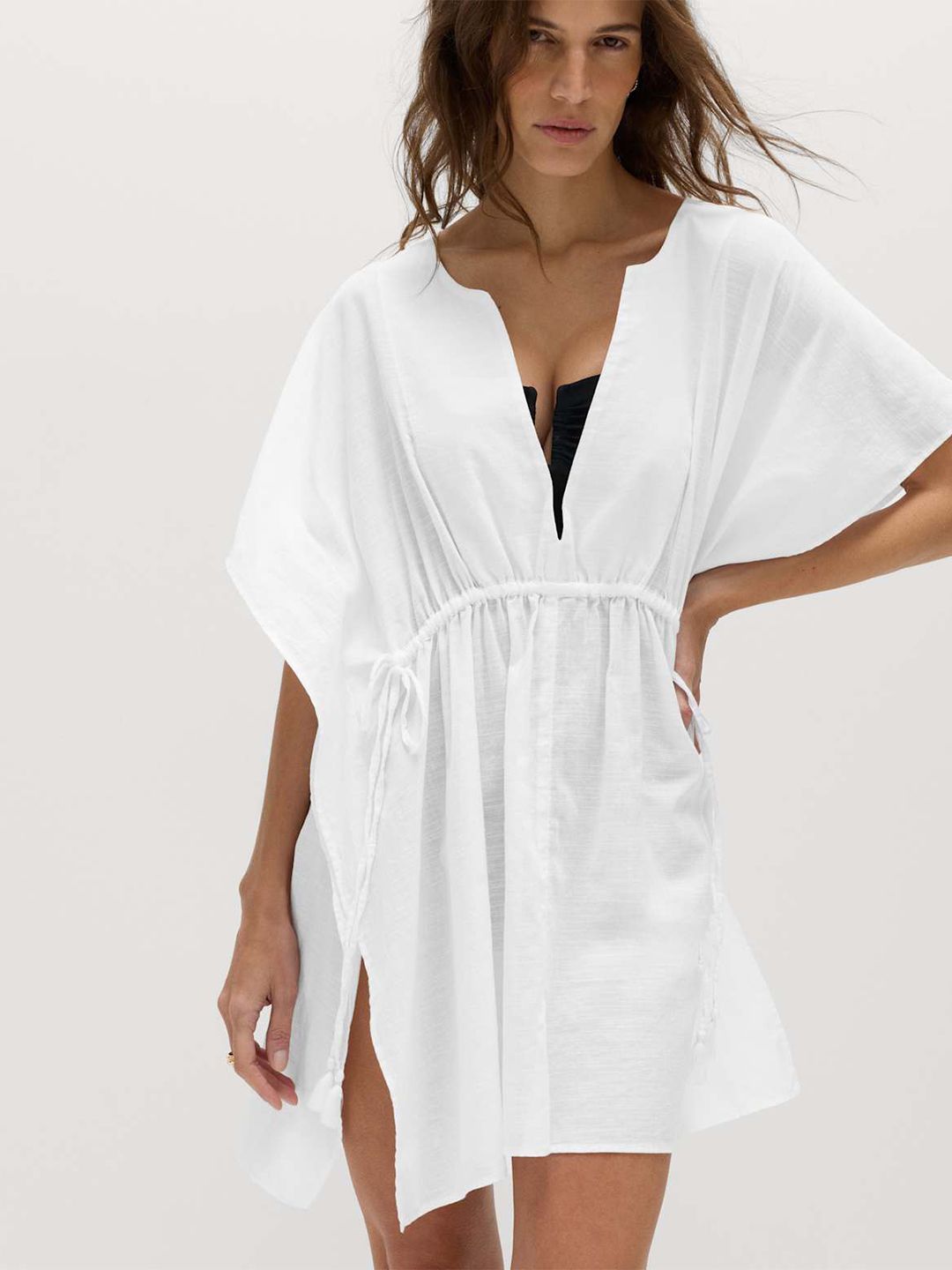 Marks & Spencer Pure Cotton Tie Detail Mini Kaftan Dress