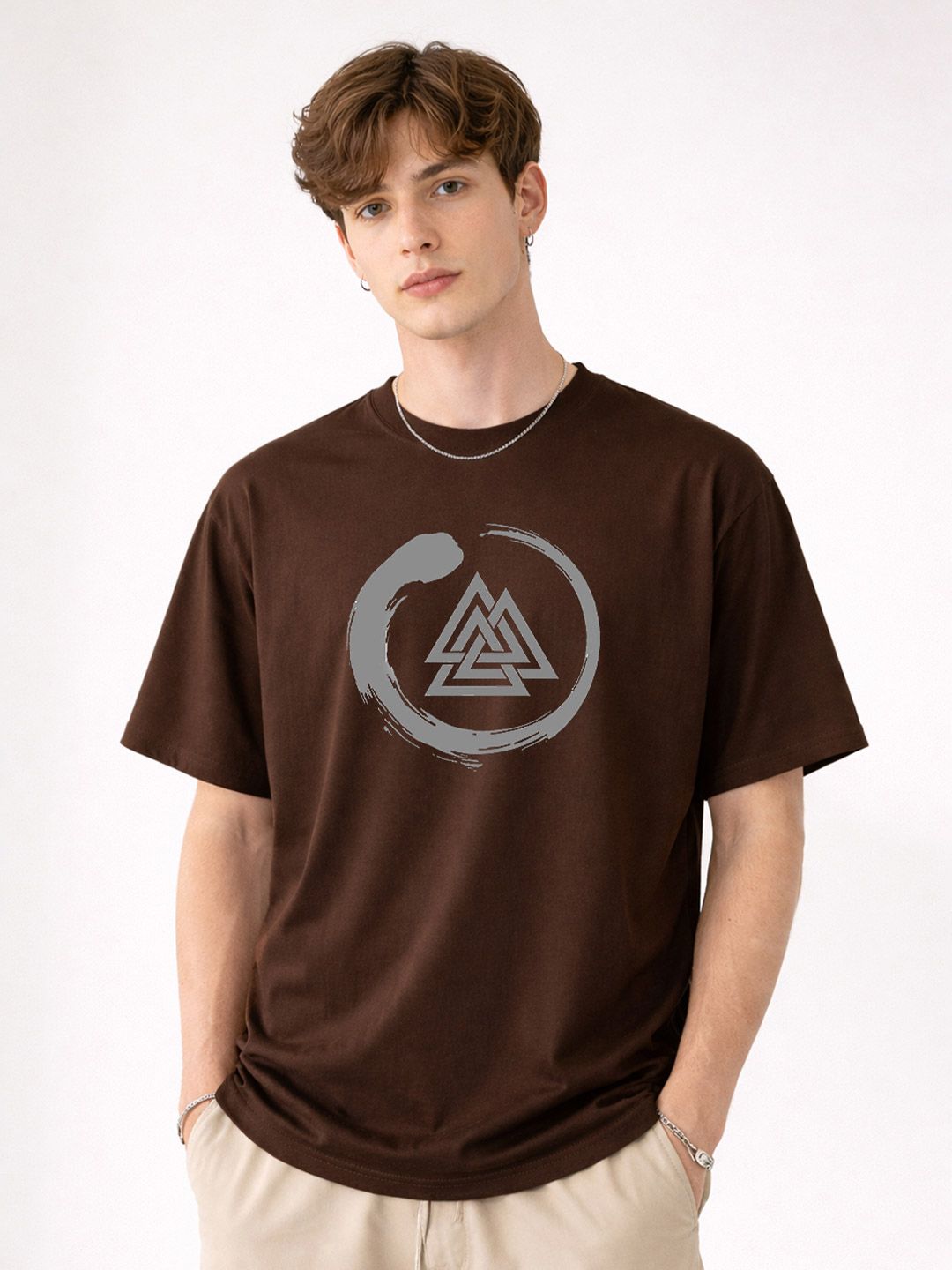 Mast & Harbour Graphic Printed Round Neck Drop-Shoulder Sleeves Cotton Relaxed Fit T-Shirt