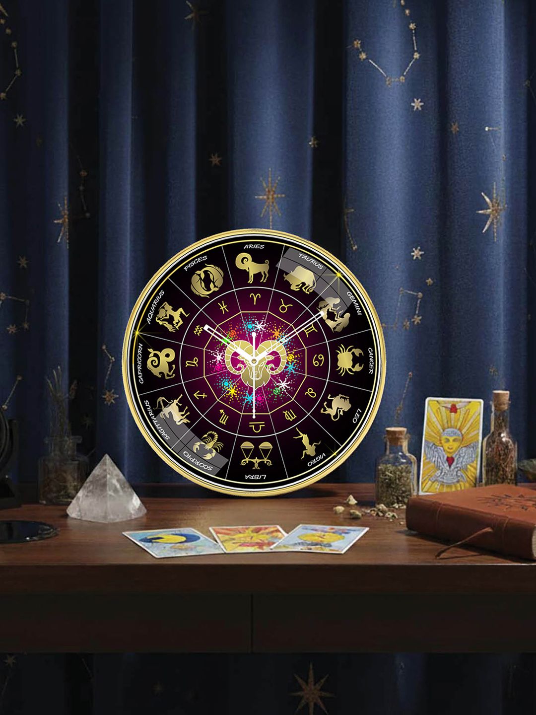 RANDOM Golden Zodiac Printed Sweep Movement Round Battery Analog Wall Clock 12.7 Inch deal from myntra