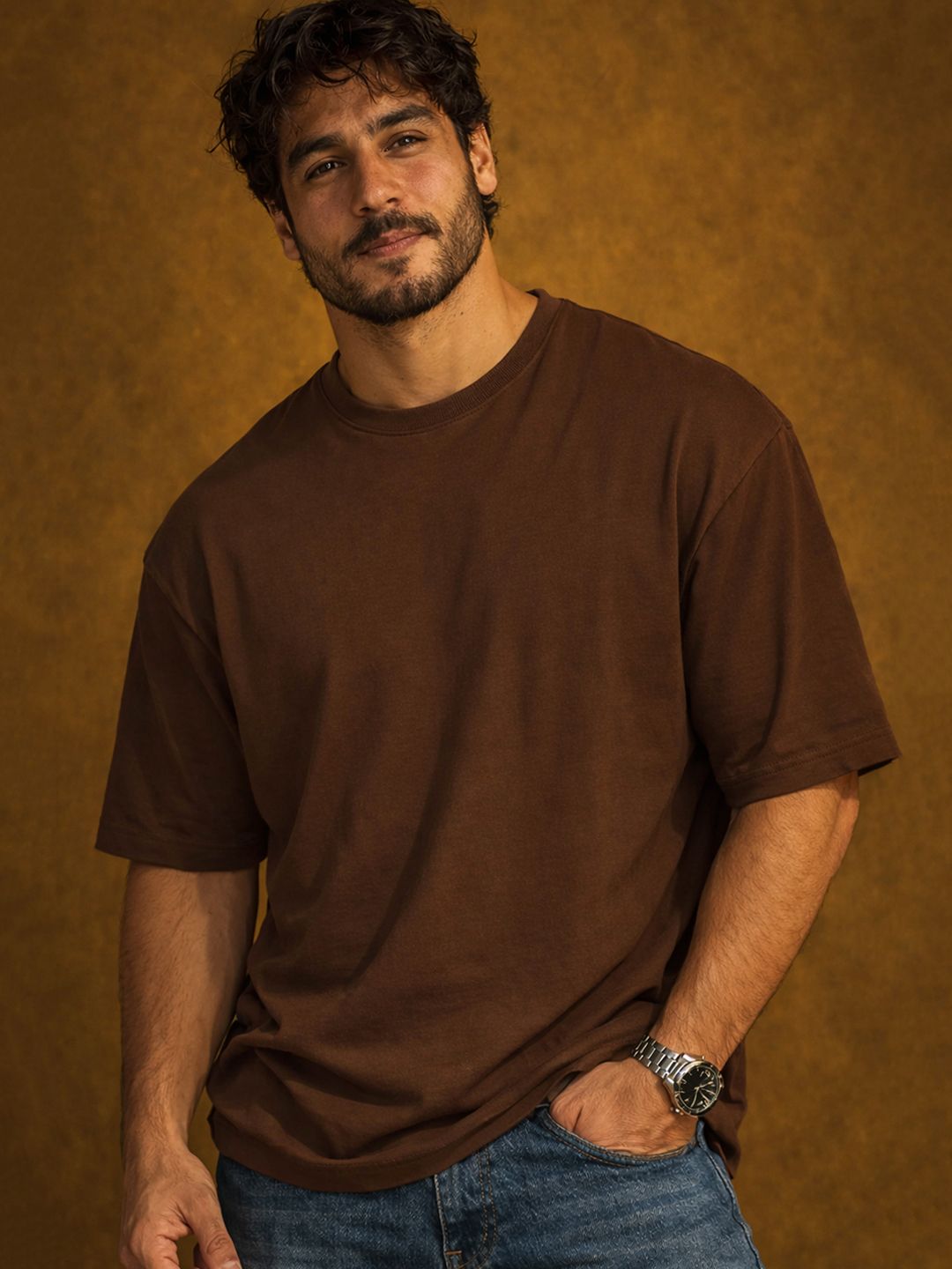 Mast & Harbour Round Neck Drop-Shoulder Sleeves Oversized T-Shirt