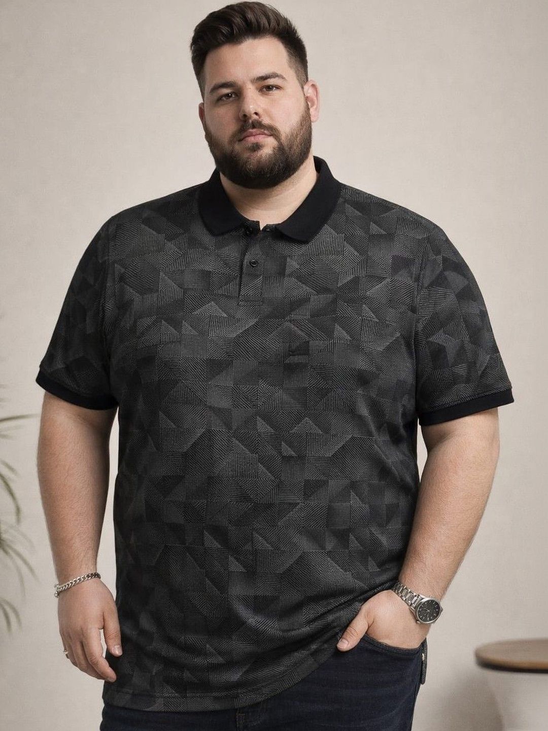 AUSTIVO Geometric Printed Polo Collar Short Sleeves T-shirt
