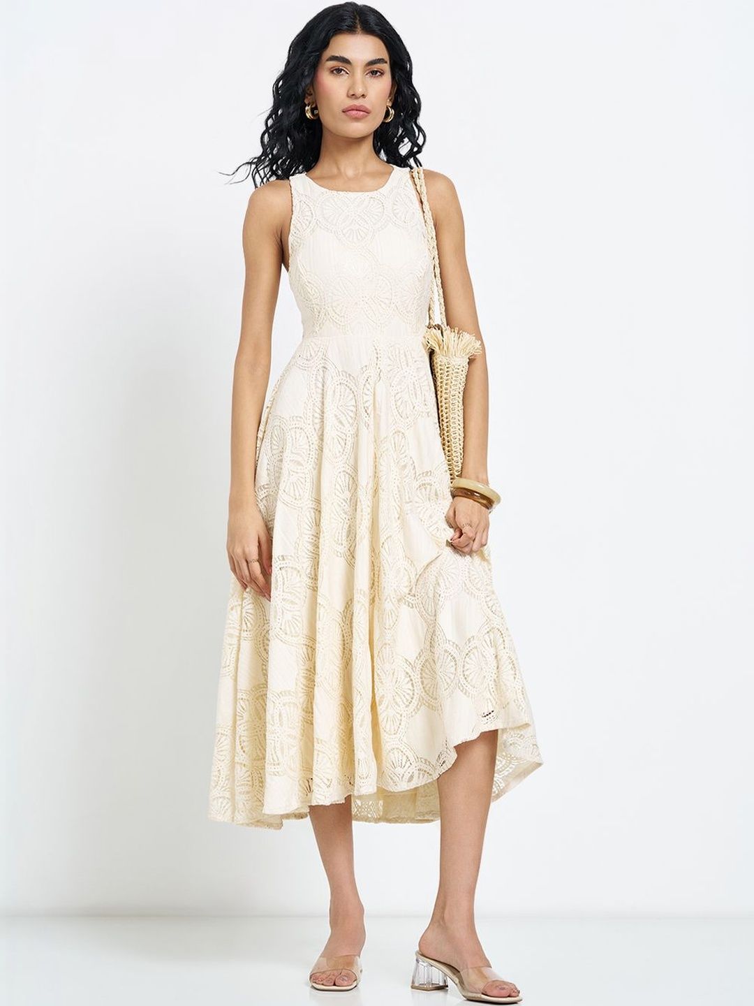 Round Neck Fit And Flare Dress Honey by Pantaloons Embroidered Round Neck Fit And Flare Dress
