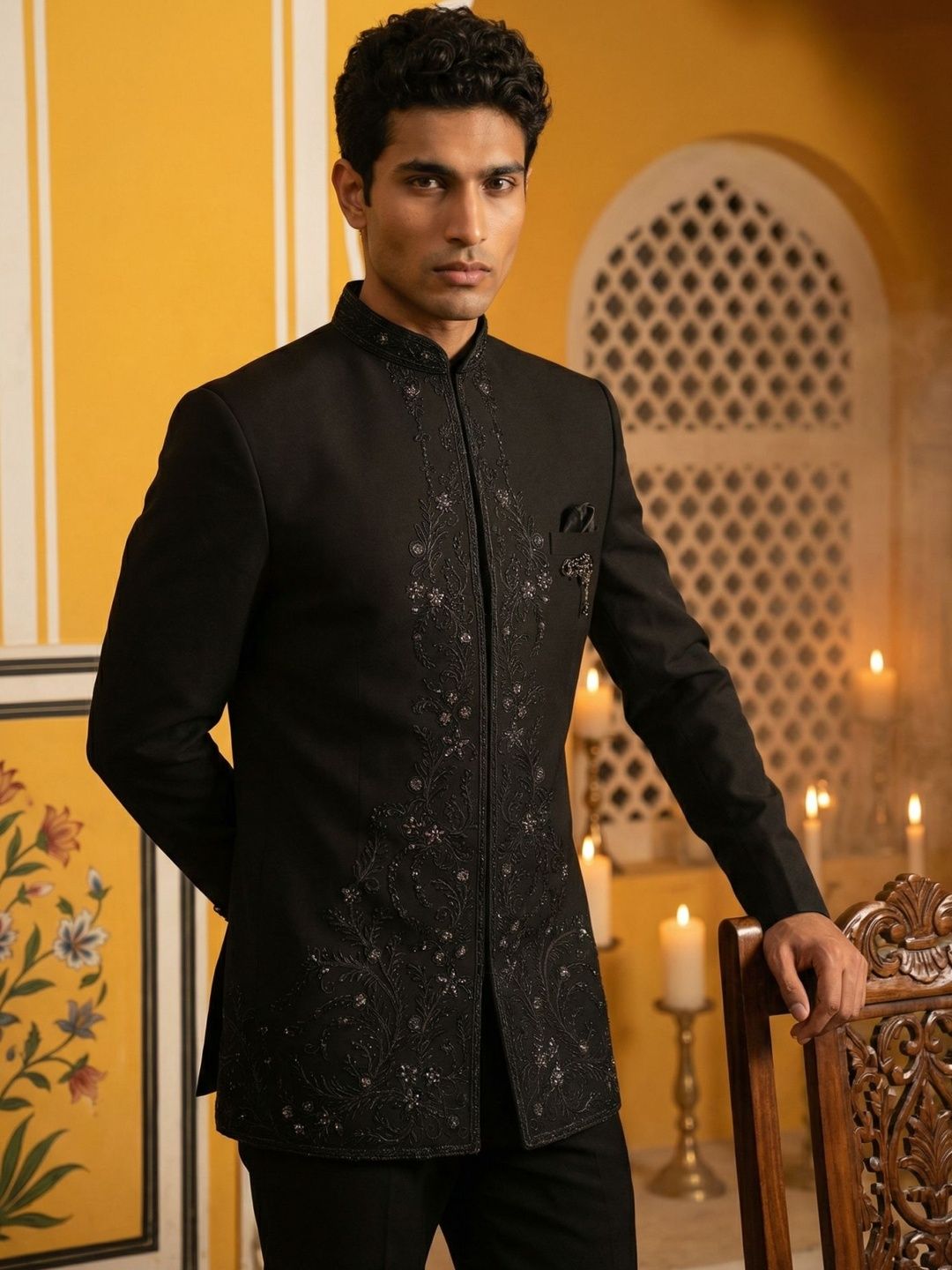 Jompers Embroidered Mandarin Collar Sherwani
