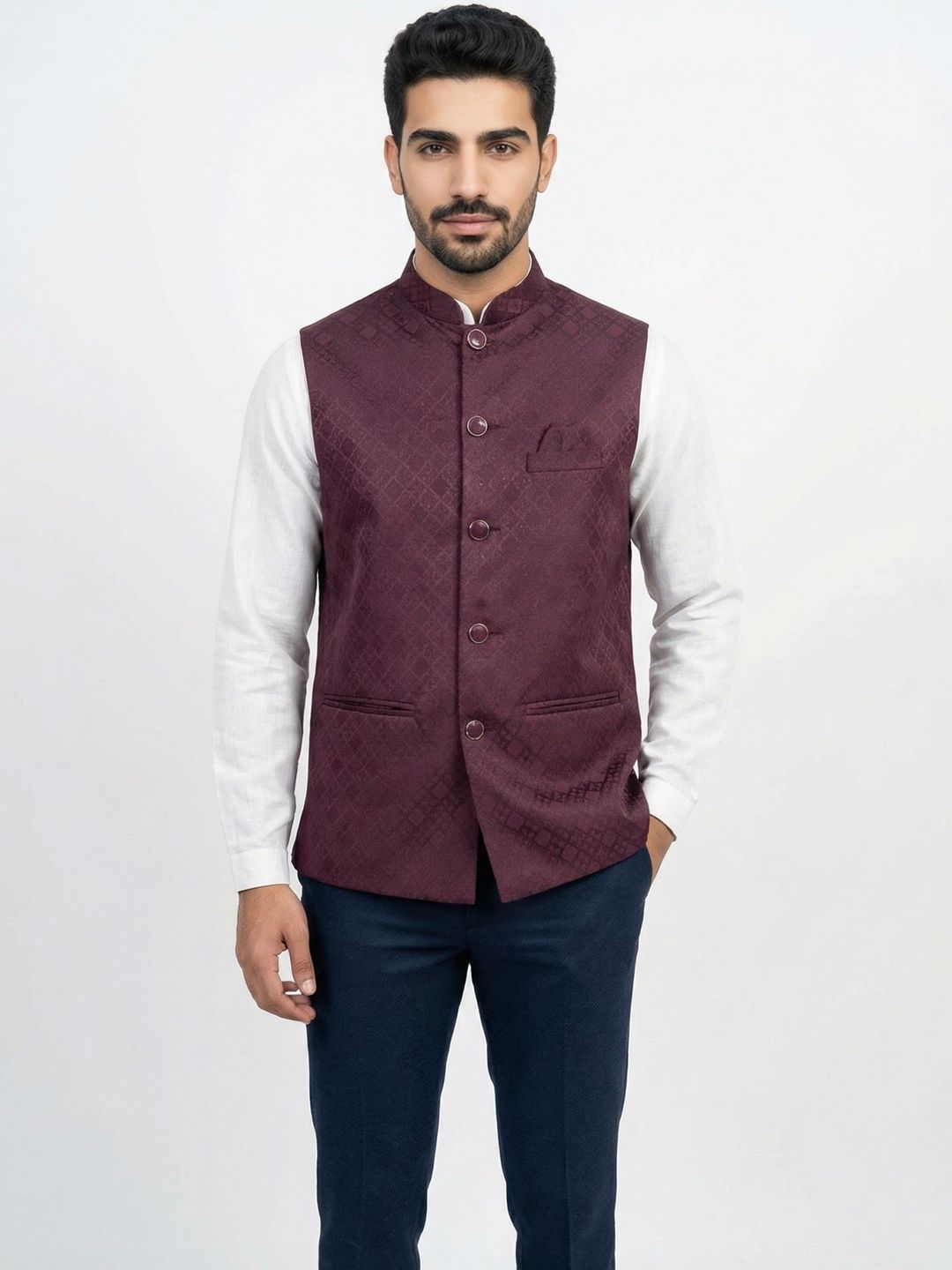 HERE&NOW Men Geometric Woven Design Nehru Jackets