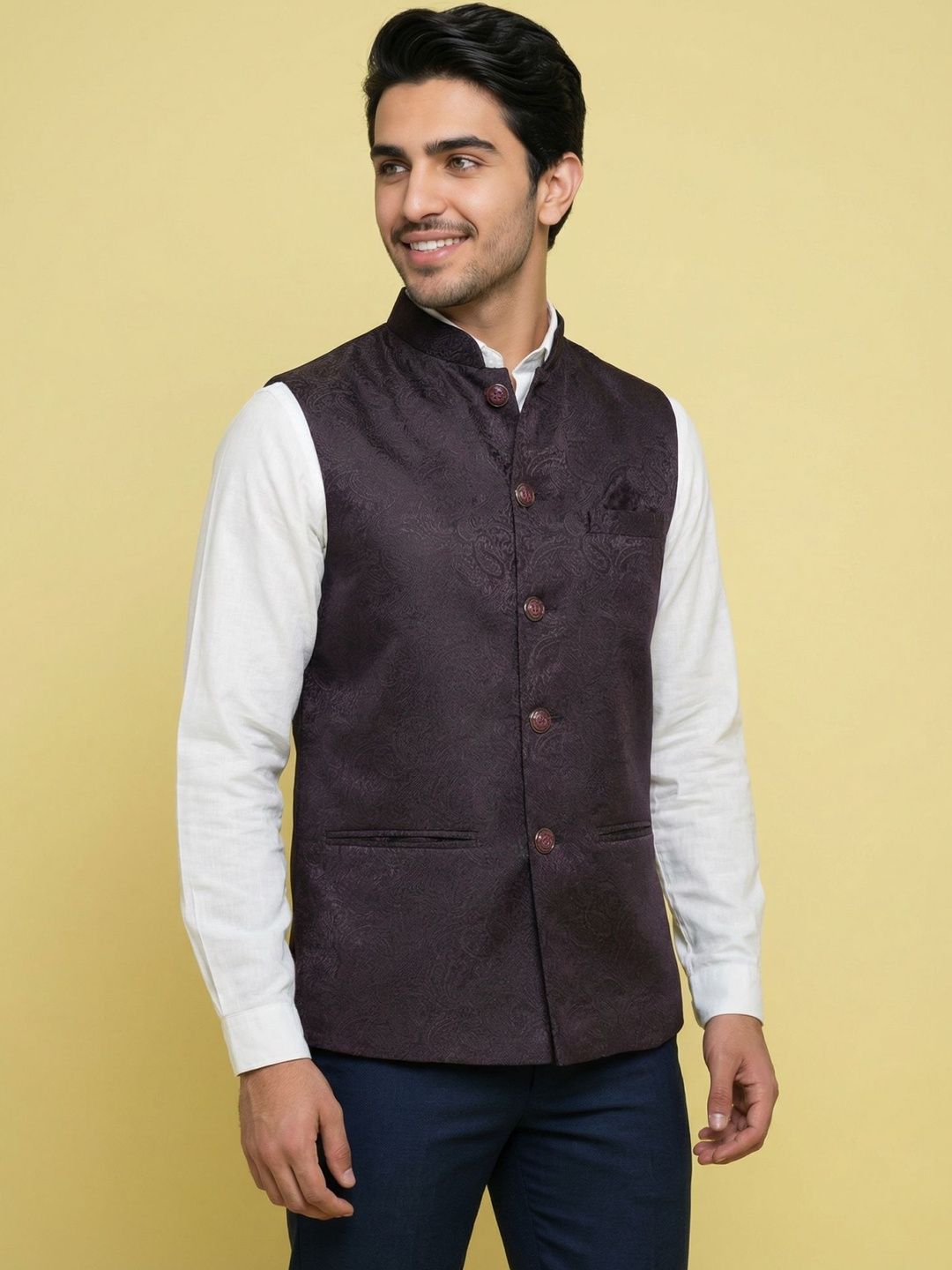HERE&NOW Self-Design Woven Nehru Jackets