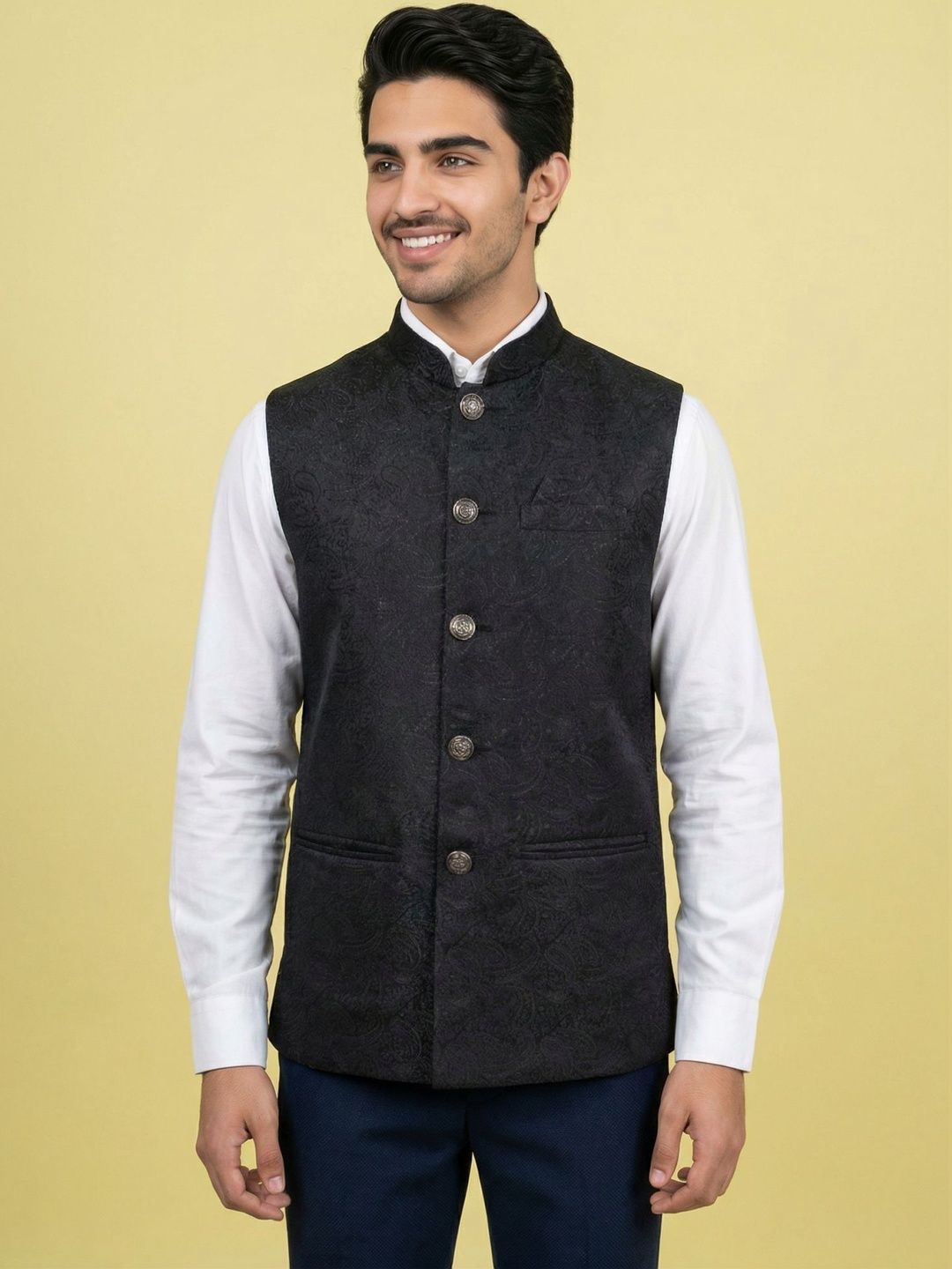 HERE&NOW Self-Design Woven Nehru Jackets