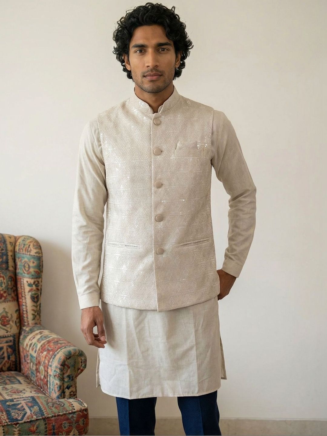 HERE&NOW Embroidered Woven Nehru Jackets