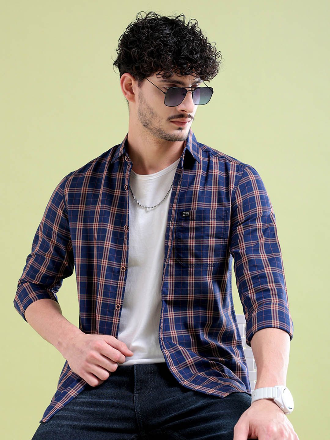The Indian Garage Co Men Tartan Checks Opaque Checked Casual Slim Fit Shirt