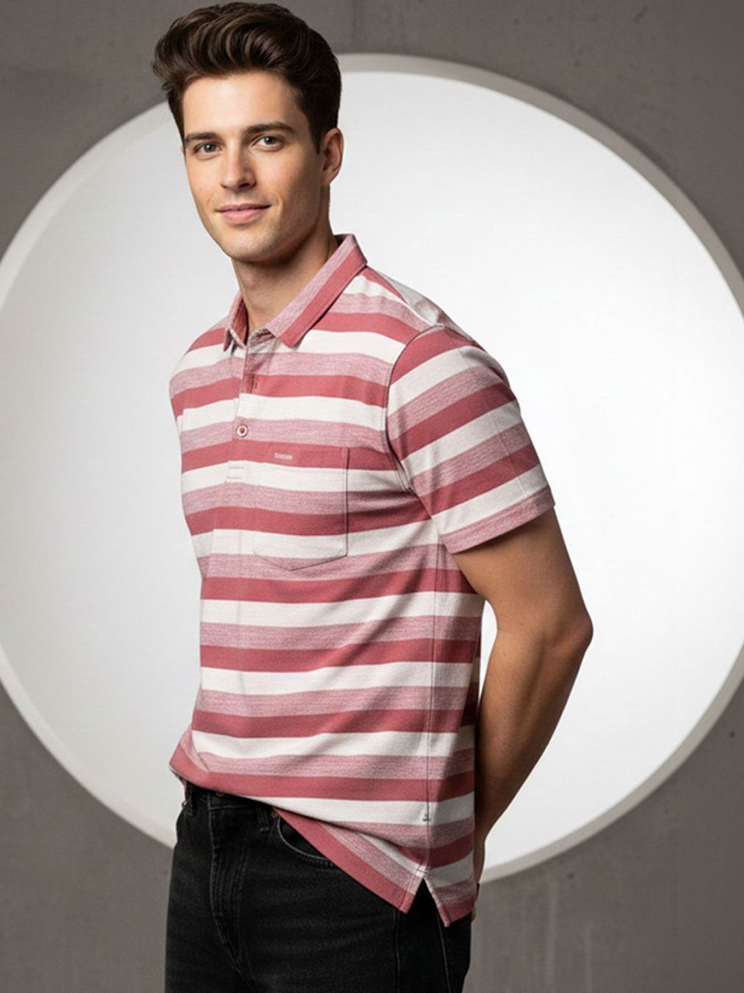 OPERATIVE Men Striped Polo Collar T-shirt