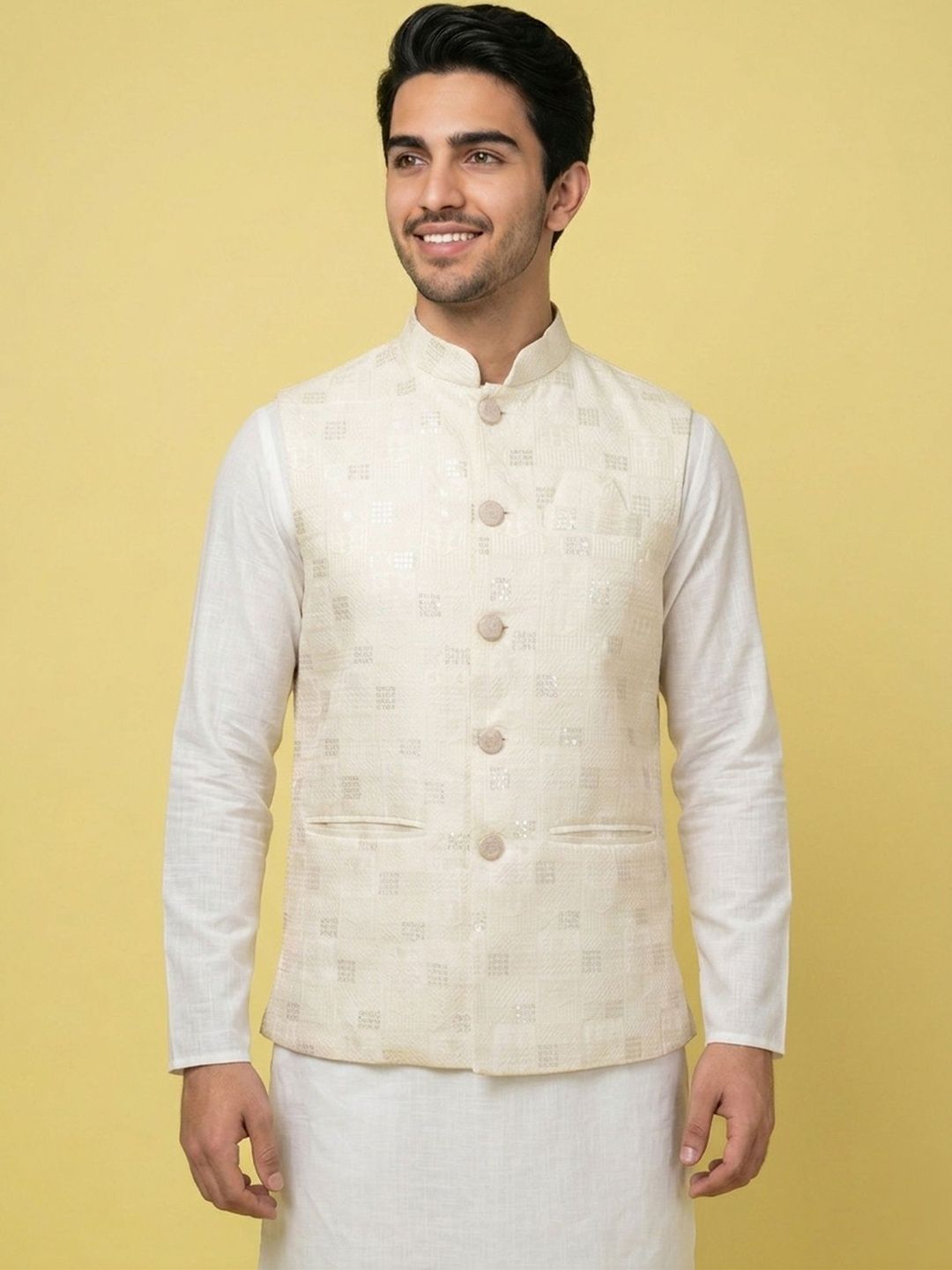HERE&NOW Embroidered Woven Nehru Jackets
