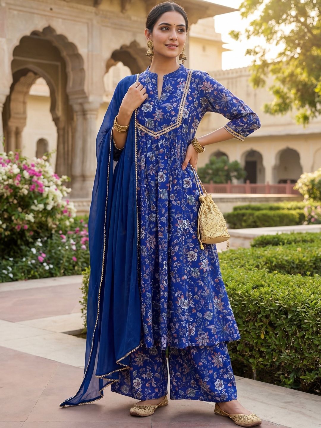 BAMSOM WEAR BAMSOM WEAR Women Floral Printed Panelled Kurta with Palazzos & With Dupatta