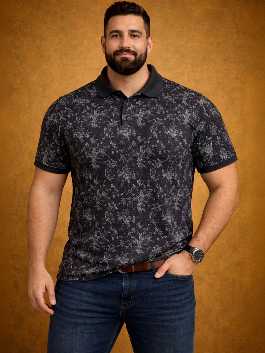 Davno Men Cotton Printed Polo Collar Short Sleeves T-shirts