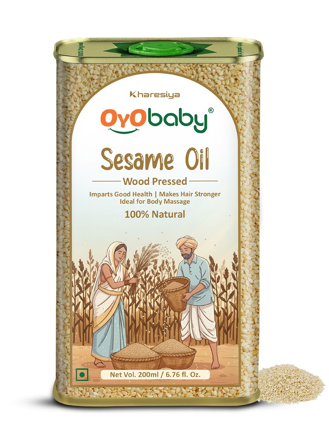 OyO Baby Wood Pressed Pure Natural Sesame Oil Extract With Kachi Ghani - 200ml