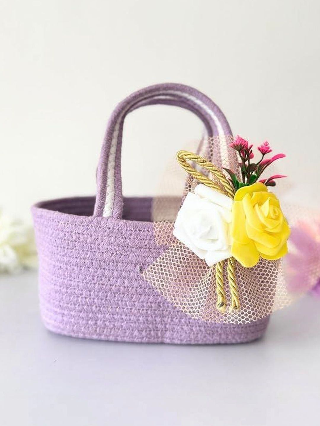 JASMEY HOMES 2Pcs Violet & White Textured Hamper Basket Birthday Decor Sets For Family
