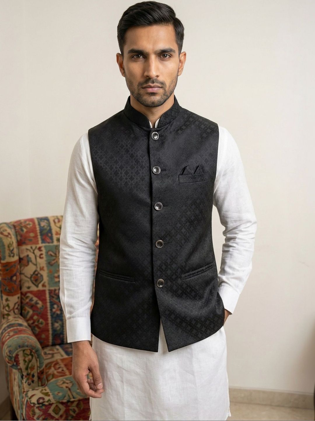 HERE&NOW Self-Design Woven Nehru Jackets