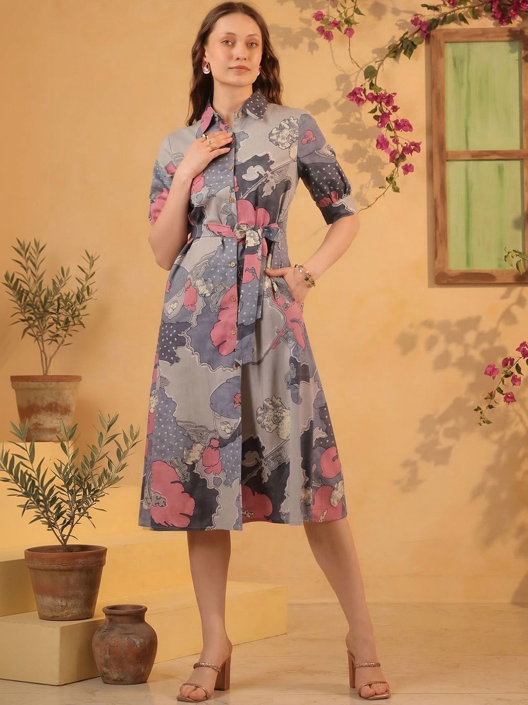 Print A-Line Dress JISORA Print A-Line Dress